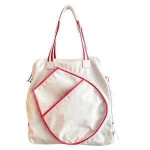 Mark & Graham Sporty Stripe Tennis Pickleball Tote Bag White Pink New